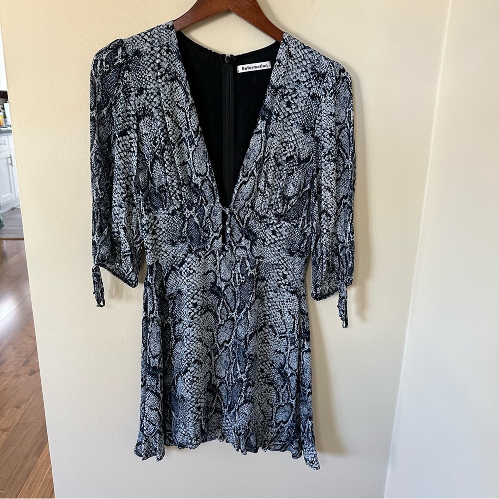 Reformation Scarlett Snakeskin Mini Dress Blue 4